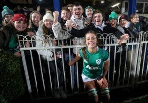 Women's Autumn International, Energia Park, Donnybrook, Dublin 12/11/2021Ireland vs USAIreland's Maeve Óg O'Leary celebrates after the game with fansMandatory Credit ©INPHO/Bryan Keane